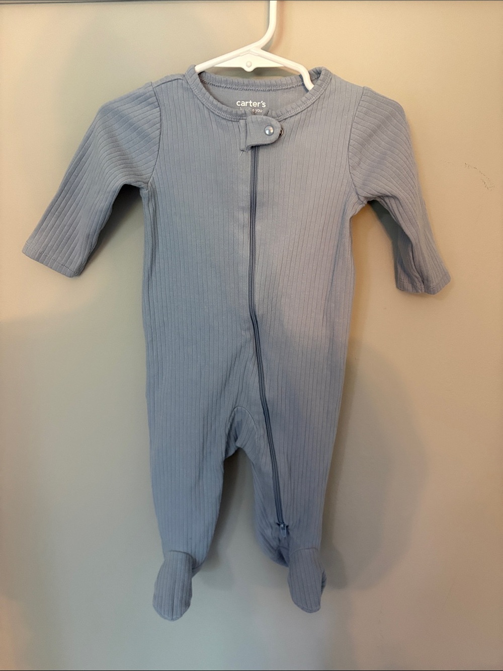 Carter's Light Blue Ribbed Footed Baby One-Piece - 6M